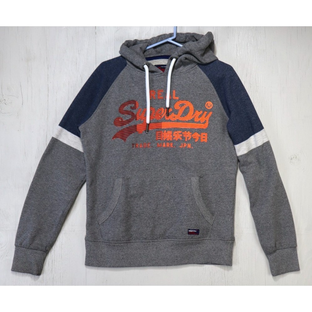 Mens Superdry Japan Hoodie Hooded Sweatshirt Pullover Size M Gray Orange